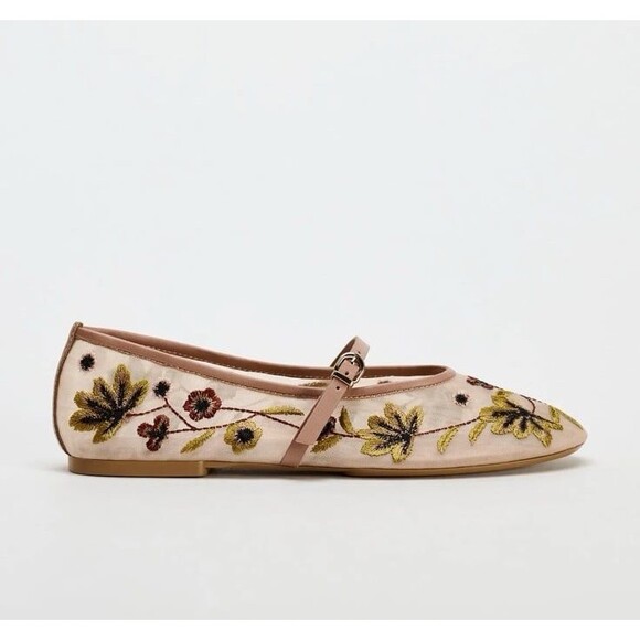 Zara Shoes - Zara FLORAL EMBROIDERY MESH BALLET FLATS